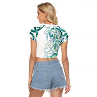 Paua Shell Maori Raglan Cropped T Shirt Koru Kowhaiwhai LT7 - Polynesian Pride
