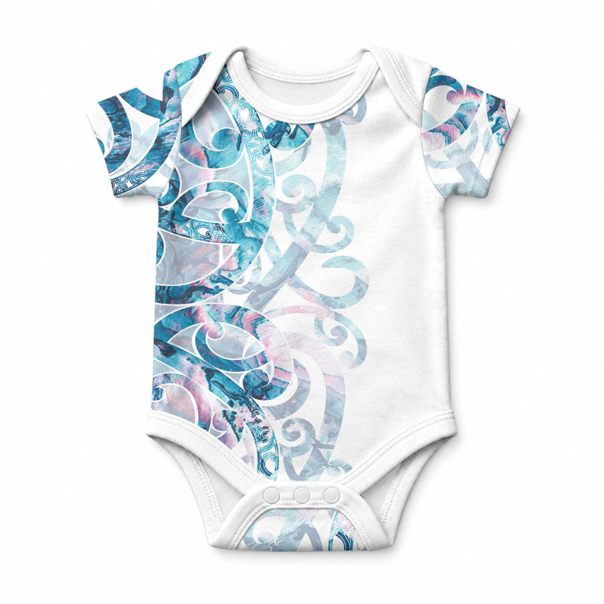 Turquoise Paua Shell Maori Baby Onesie Koru Kowhaiwhai