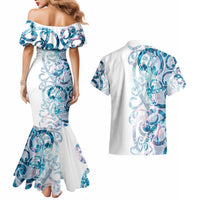 Turquoise Paua Shell Maori Couples Matching Mermaid Dress and Hawaiian Shirt Koru Kowhaiwhai LT7 - Polynesian Pride