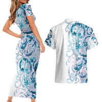 Turquoise Paua Shell Maori Couples Matching Short Sleeve Bodycon Dress and Hawaiian Shirt Koru Kowhaiwhai LT7 - Polynesian Pride