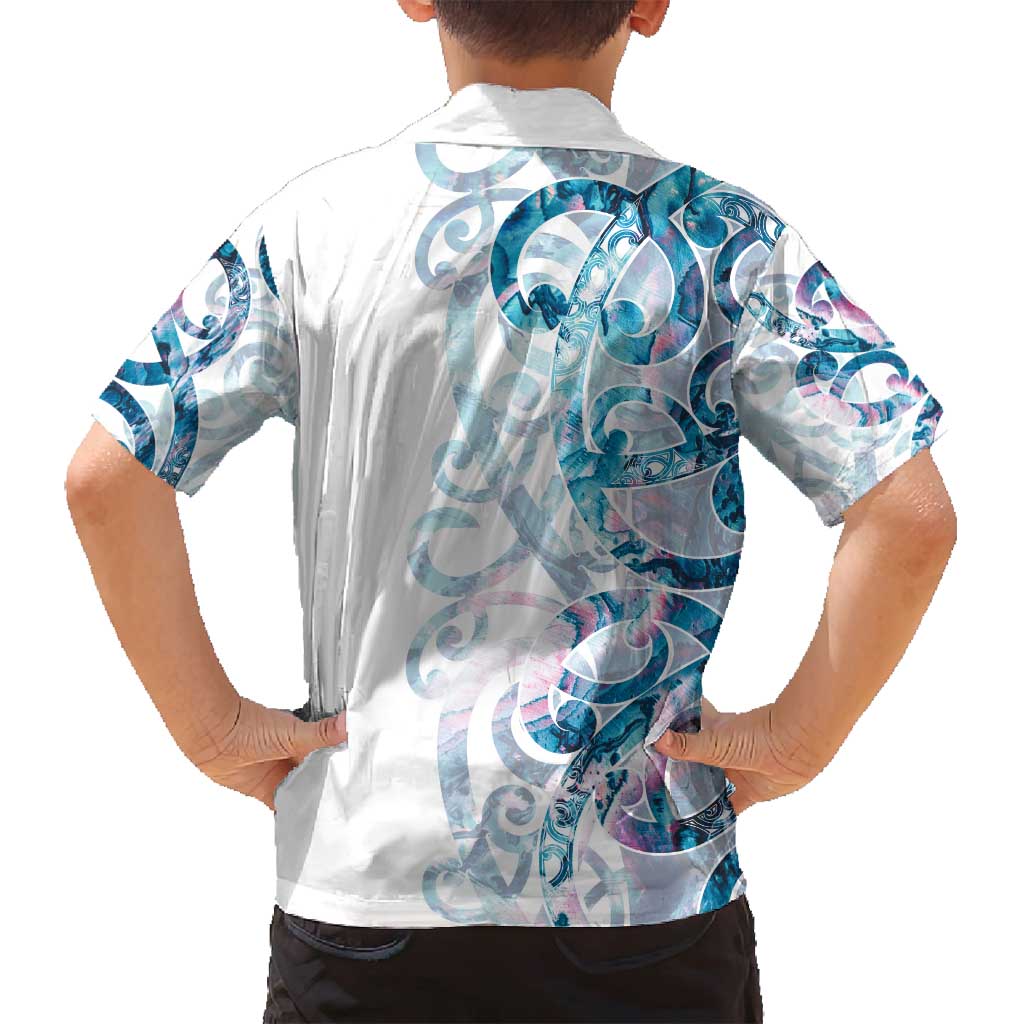 Turquoise Paua Shell Maori Family Matching Long Sleeve Bodycon Dress and Hawaiian Shirt Koru Kowhaiwhai LT7 - Polynesian Pride