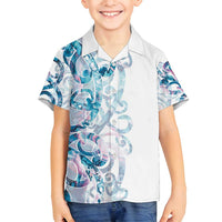 Turquoise Paua Shell Maori Family Matching Off Shoulder Short Dress and Hawaiian Shirt Koru Kowhaiwhai LT7 Son's Shirt White - Polynesian Pride