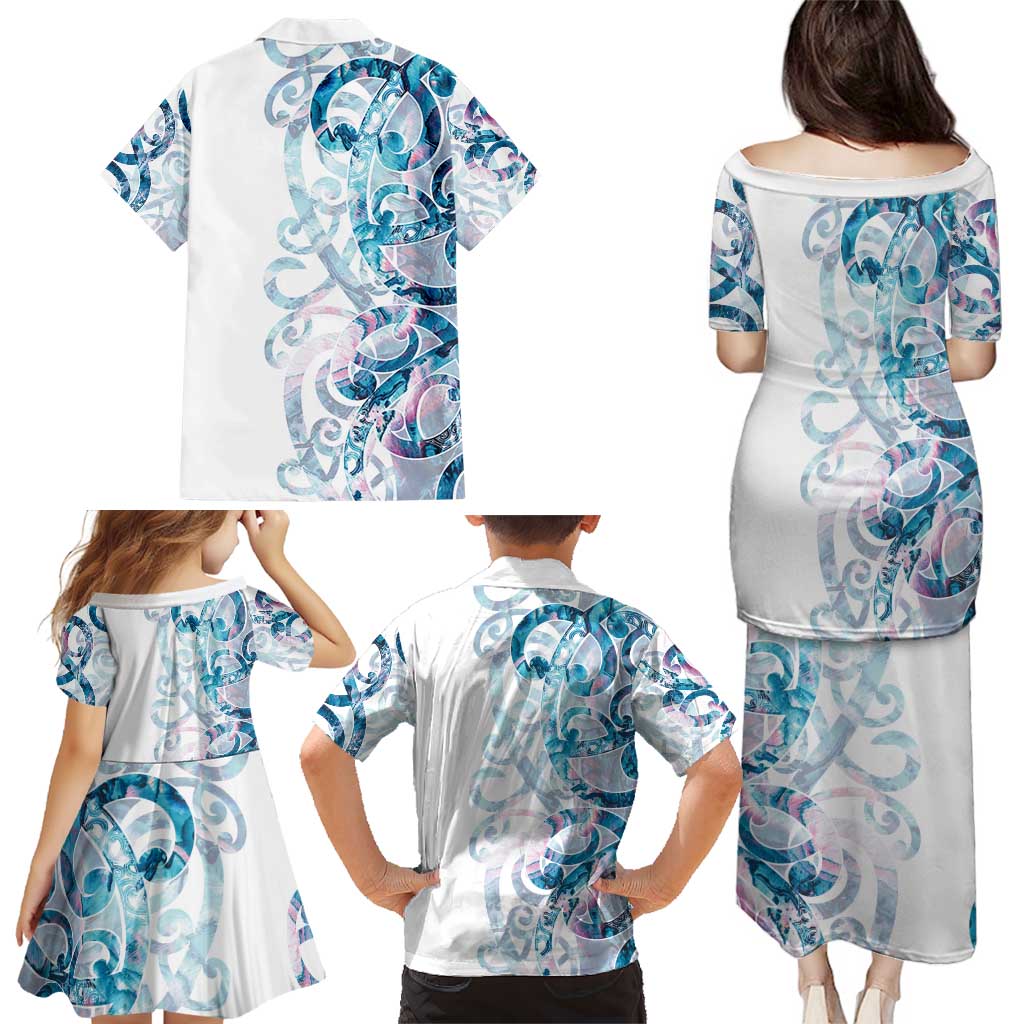 Turquoise Paua Shell Maori Family Matching Puletasi and Hawaiian Shirt Koru Kowhaiwhai LT7 - Polynesian Pride