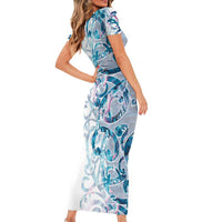 Turquoise Paua Shell Maori Family Matching Short Sleeve Bodycon Dress and Hawaiian Shirt Koru Kowhaiwhai LT7 - Polynesian Pride