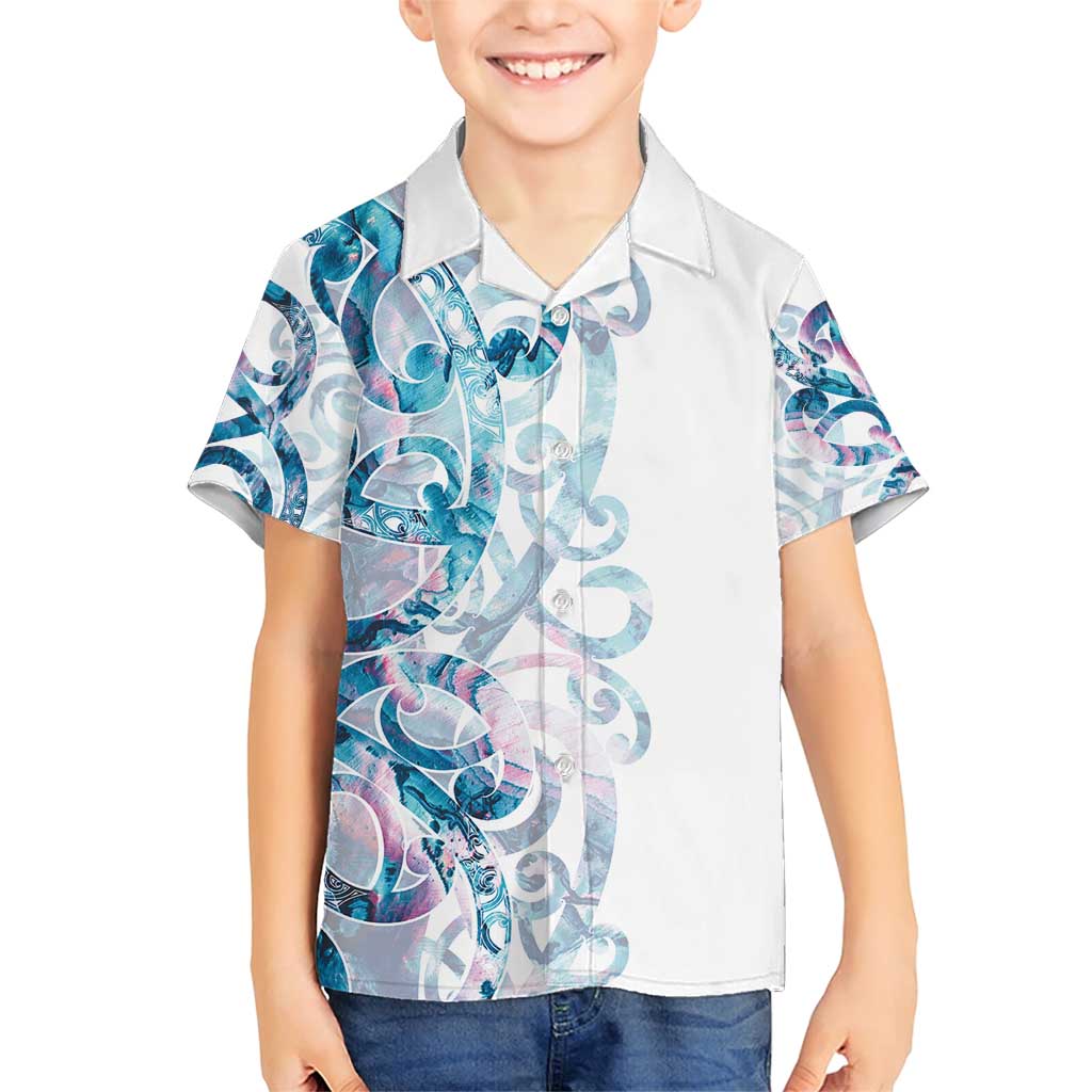 Turquoise Paua Shell Maori Family Matching Short Sleeve Bodycon Dress and Hawaiian Shirt Koru Kowhaiwhai LT7 Son's Shirt White - Polynesian Pride