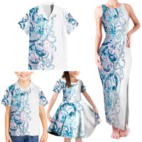 Turquoise Paua Shell Maori Family Matching Tank Maxi Dress and Hawaiian Shirt Koru Kowhaiwhai LT7 - Polynesian Pride