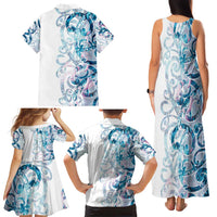 Turquoise Paua Shell Maori Family Matching Tank Maxi Dress and Hawaiian Shirt Koru Kowhaiwhai LT7 - Polynesian Pride