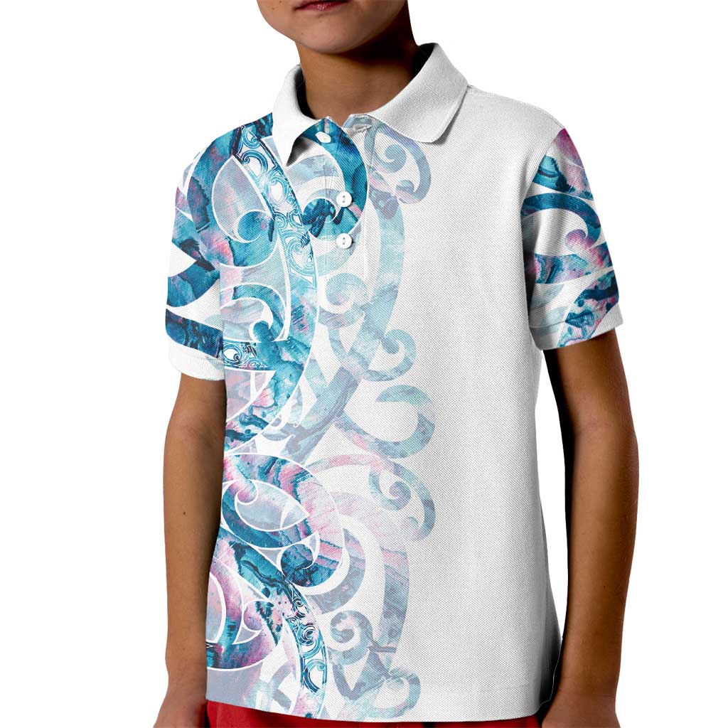Turquoise Paua Shell Maori Kid Polo Shirt Koru Kowhaiwhai - Polynesian Pride