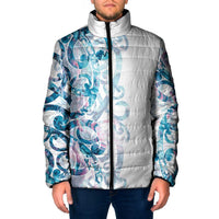 Turquoise Paua Shell Maori Padded Jacket Koru Kowhaiwhai - Polynesian Pride