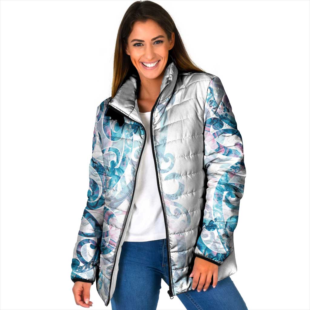 Turquoise Paua Shell Maori Padded Jacket Koru Kowhaiwhai - Polynesian Pride