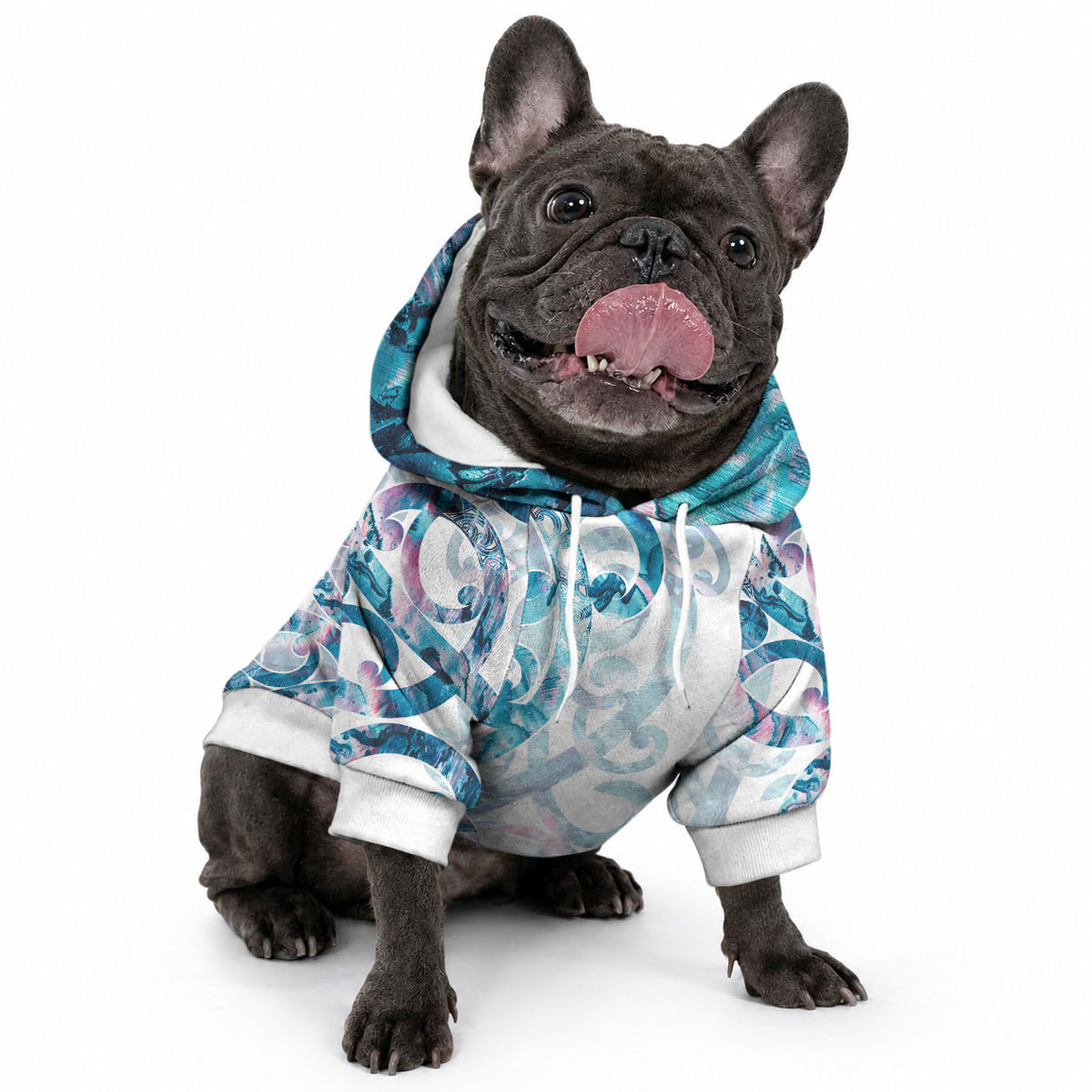 Turquoise Paua Shell Maori Pet Hoodie Koru Kowhaiwhai