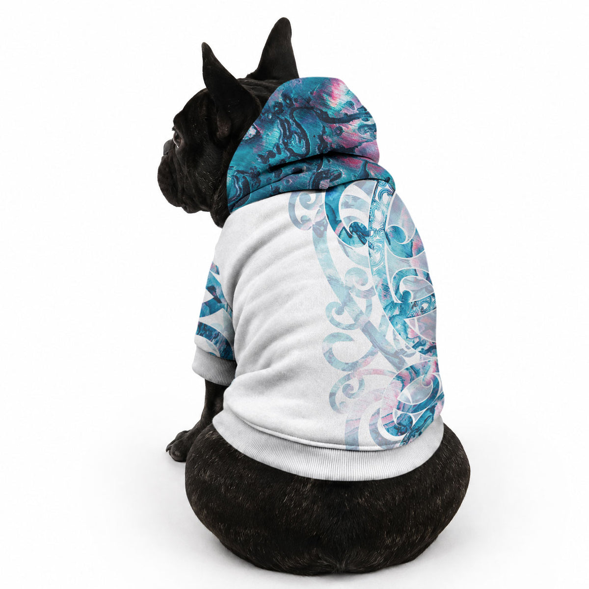 Turquoise Paua Shell Maori Pet Hoodie Koru Kowhaiwhai