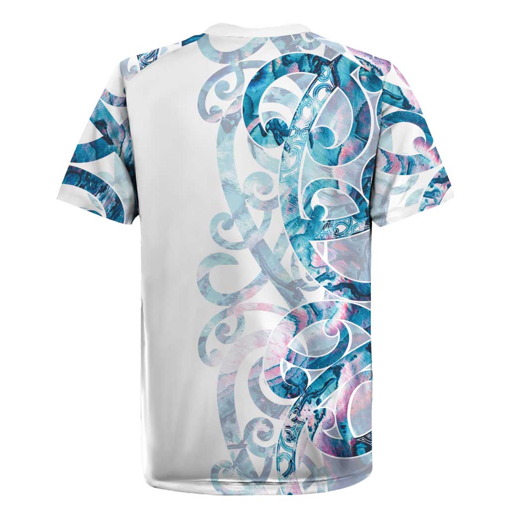 Turquoise Paua Shell Maori Rugby Jersey Koru Kowhaiwhai - Polynesian Pride