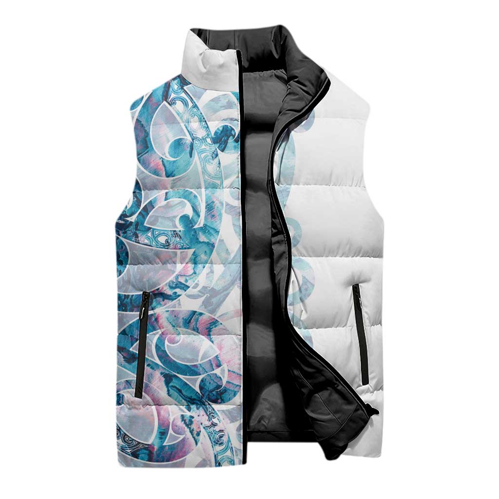 Turquoise Paua Shell Maori Sleeveless Puffer Jacket Koru Kowhaiwhai - Polynesian Pride