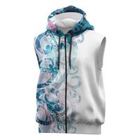 Turquoise Paua Shell Maori Sleeveless Zip Hoodie Koru Kowhaiwhai LT7 White - Polynesian Pride