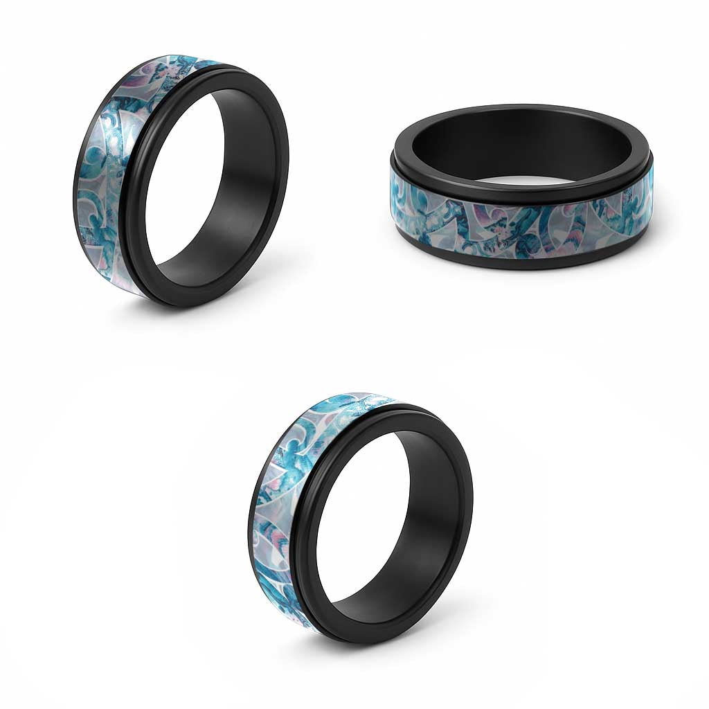 Turquoise Paua Shell Maori Spinner Ring Koru Kowhaiwhai