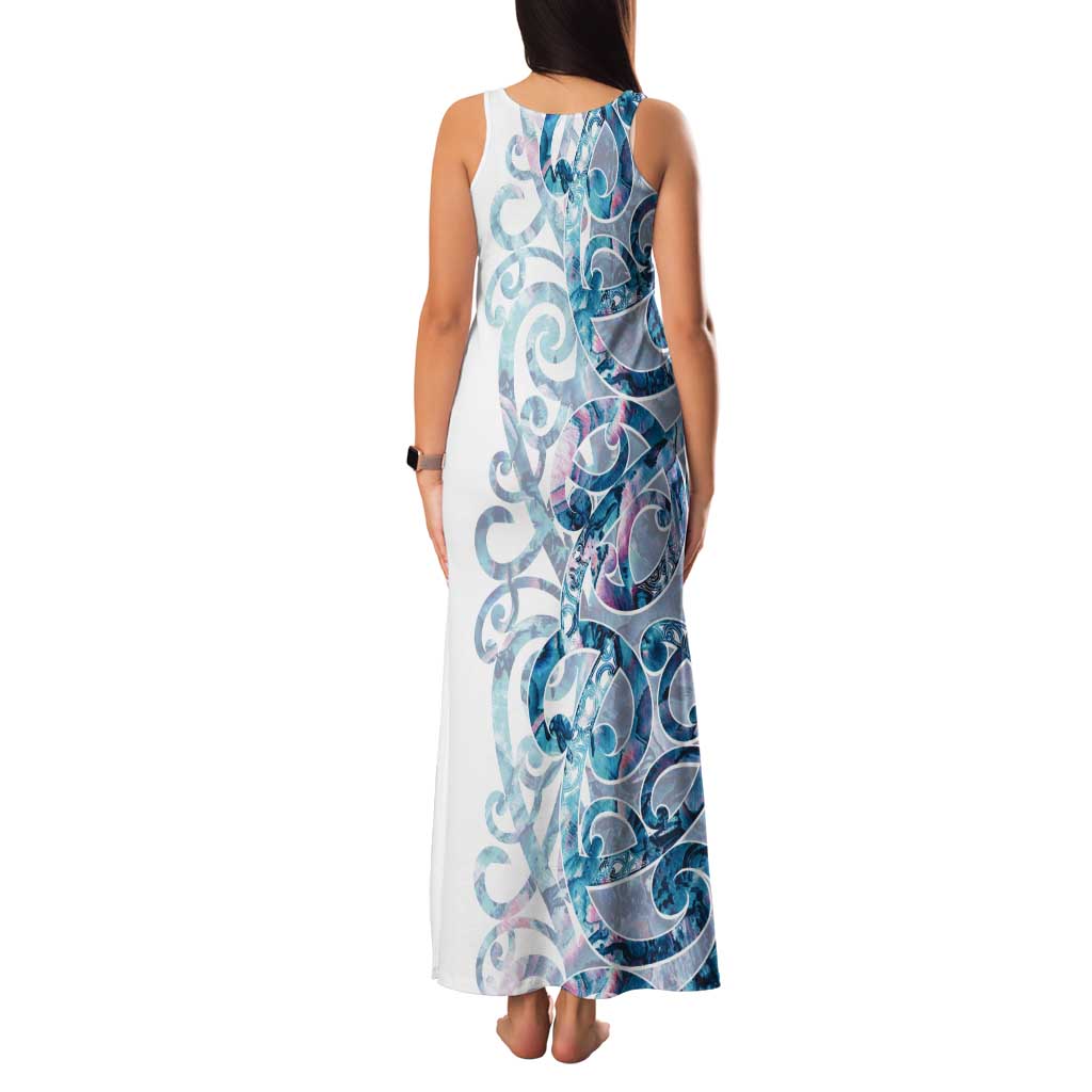 Turquoise Paua Shell Maori Tank Maxi Dress Koru Kowhaiwhai - Polynesian Pride