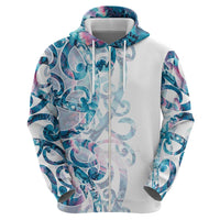Turquoise Paua Shell Maori Zip Hoodie Koru Kowhaiwhai - Polynesian Pride