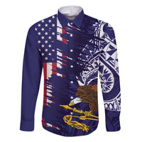 American Samoa Mix US Family Matching Mermaid Dress and Hawaiian Shirt Flag Day Grunge Style LT7 Dad's Shirt - Long Sleeve Blue - Polynesian Pride