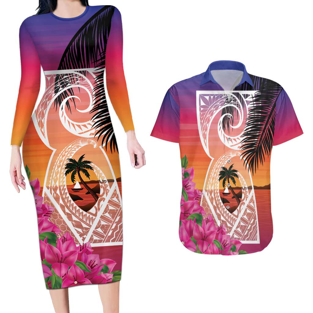 Guam Chamorro Couples Matching Long Sleeve Bodycon Dress and Hawaiian Shirt Artsy Latte Stone LT7 Art - Polynesian Pride