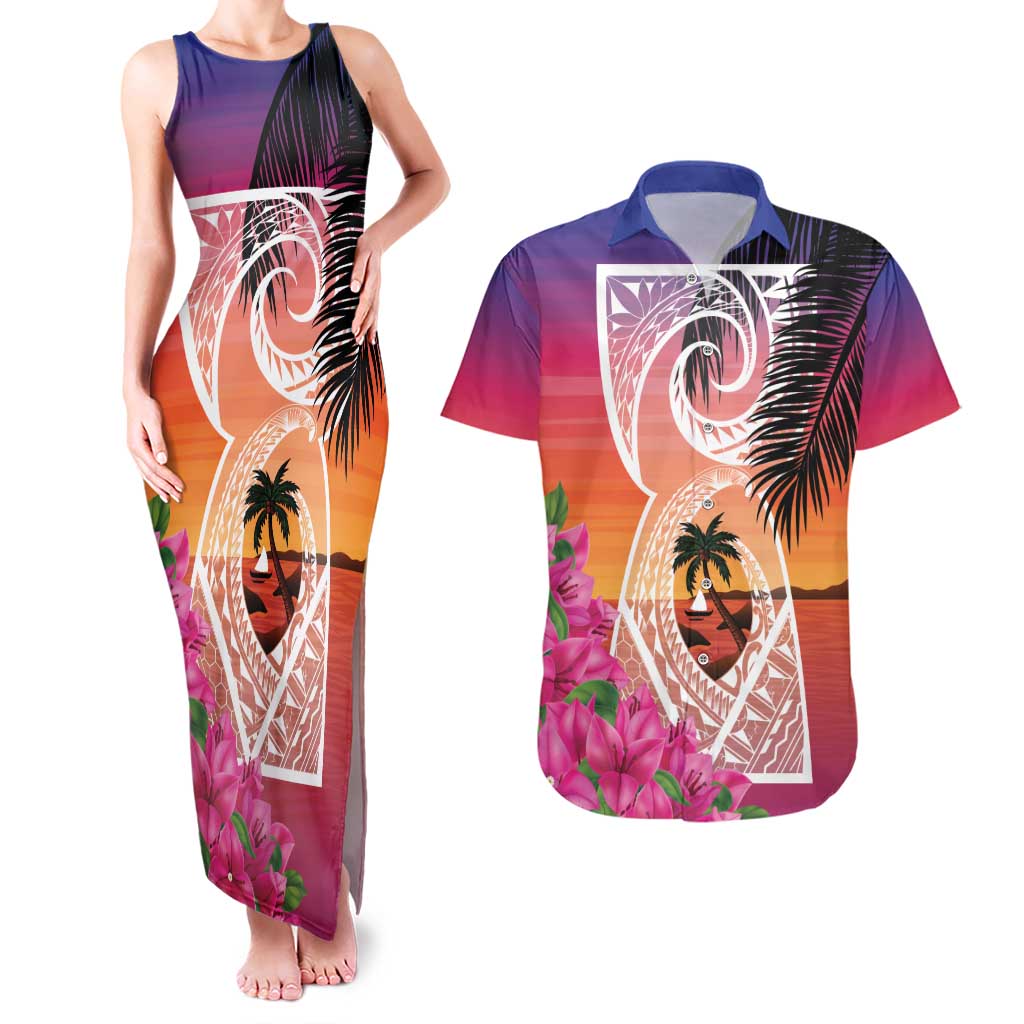 Guam Chamorro Couples Matching Tank Maxi Dress and Hawaiian Shirt Artsy Latte Stone