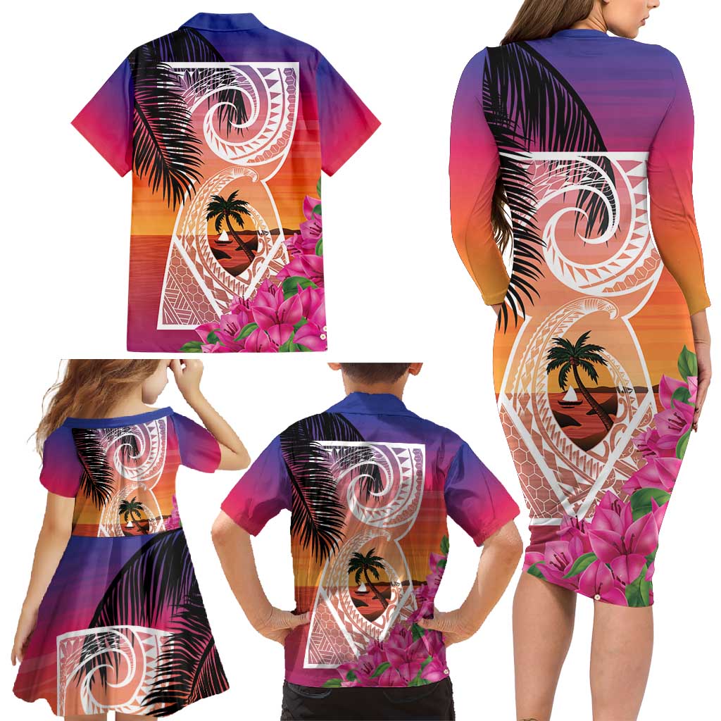 Guam Chamorro Family Matching Long Sleeve Bodycon Dress and Hawaiian Shirt Artsy Latte Stone LT7 - Polynesian Pride