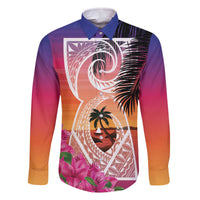 Guam Chamorro Family Matching Off The Shoulder Long Sleeve Dress and Hawaiian Shirt Artsy Latte Stone LT7 Dad's Shirt - Long Sleeve Art - Polynesian Pride