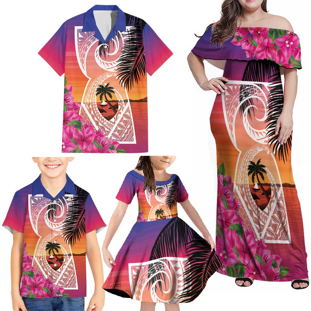 Guam Chamorro Family Matching Off Shoulder Maxi Dress and Hawaiian Shirt Artsy Latte Stone LT7 - Polynesian Pride