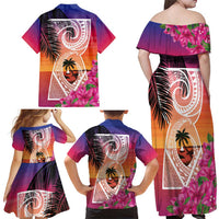Guam Chamorro Family Matching Off Shoulder Maxi Dress and Hawaiian Shirt Artsy Latte Stone LT7 - Polynesian Pride