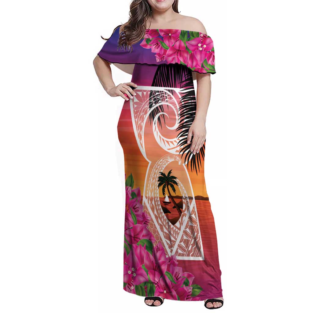 Guam Chamorro Family Matching Off Shoulder Maxi Dress and Hawaiian Shirt Artsy Latte Stone LT7 Mom's Dress Art - Polynesian Pride