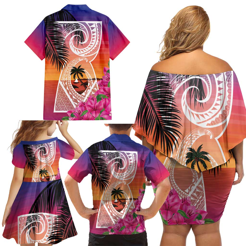 Guam Chamorro Family Matching Off Shoulder Short Dress and Hawaiian Shirt Artsy Latte Stone LT7 - Polynesian Pride
