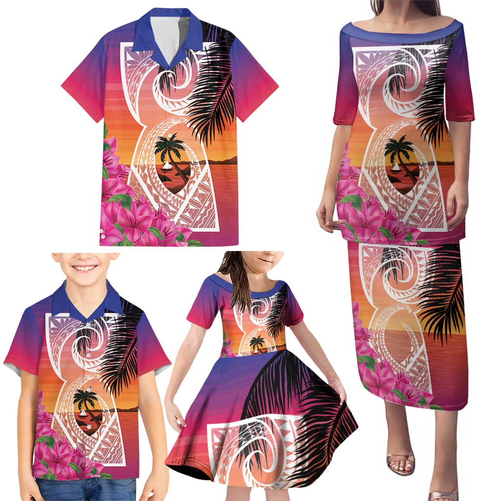 Guam Chamorro Family Matching Puletasi and Hawaiian Shirt Artsy Latte Stone LT7 - Polynesian Pride