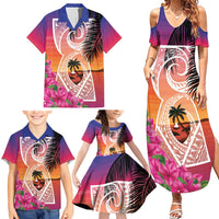 Guam Chamorro Family Matching Summer Maxi Dress and Hawaiian Shirt Artsy Latte Stone LT7 - Polynesian Pride
