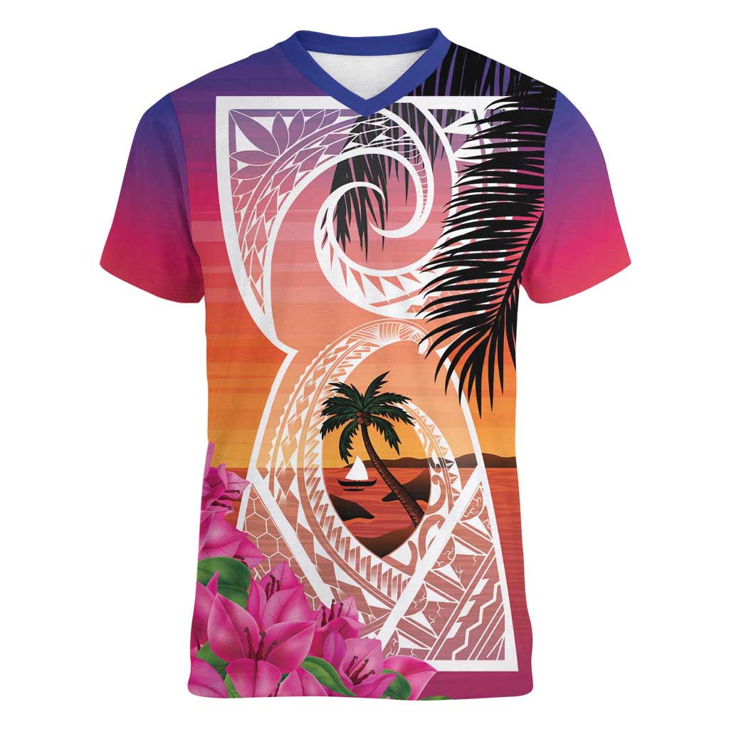Guam Chamorro Women V-Neck T-Shirt Artsy Latte Stone LT7 Female Art - Polynesian Pride