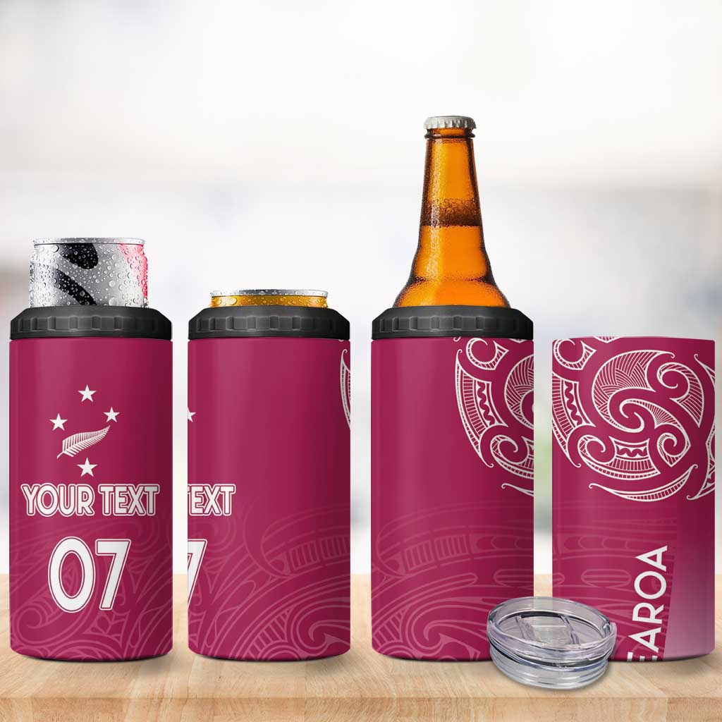 Personalised New Zealand Rugby 4 in 1 Can Cooler Tumbler Aotearoa Champions - Pink Version LT7 - Polynesian Pride