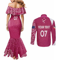 Personalised New Zealand Rugby Couples Matching Mermaid Dress and Long Sleeve Button Shirt Aotearoa Champions - Pink Version LT7 - Polynesian Pride
