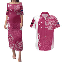 Personalised New Zealand Rugby Couples Matching Puletasi and Hawaiian Shirt Aotearoa Champions - Pink Version LT7 Pink - Polynesian Pride