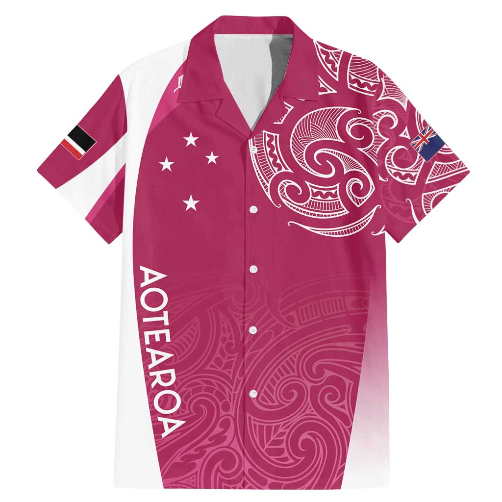 Personalised New Zealand Rugby Family Matching Mermaid Dress and Hawaiian Shirt Aotearoa Champions - Pink Version LT7 Dad's Shirt - Short Sleeve Pink - Polynesian Pride
