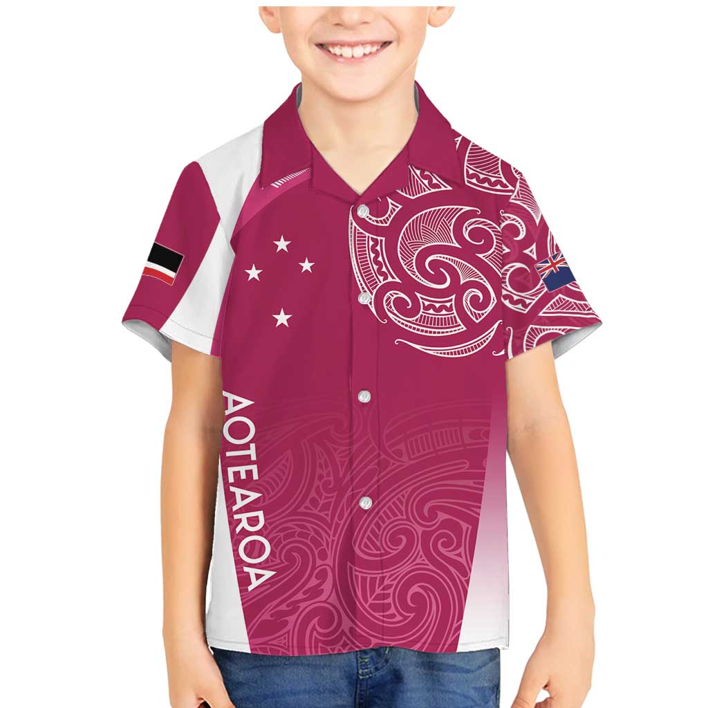 Personalised New Zealand Rugby Family Matching Mermaid Dress and Hawaiian Shirt Aotearoa Champions - Pink Version LT7 Son's Shirt Pink - Polynesian Pride