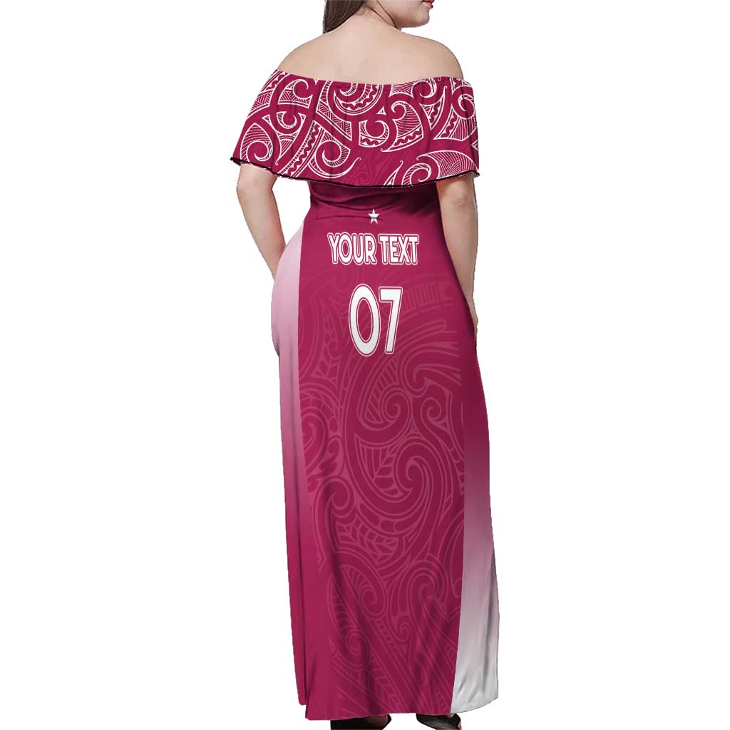 Personalised New Zealand Rugby Family Matching Off Shoulder Maxi Dress and Hawaiian Shirt Aotearoa Champions - Pink Version LT7 - Polynesian Pride