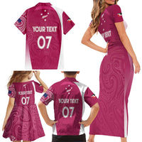 Personalised New Zealand Rugby Family Matching Short Sleeve Bodycon Dress and Hawaiian Shirt Aotearoa Champions - Pink Version LT7 - Polynesian Pride