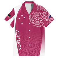Personalised New Zealand Rugby Family Matching Short Sleeve Bodycon Dress and Hawaiian Shirt Aotearoa Champions - Pink Version LT7 Dad's Shirt - Short Sleeve Pink - Polynesian Pride