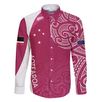 Personalised New Zealand Rugby Family Matching Short Sleeve Bodycon Dress and Hawaiian Shirt Aotearoa Champions - Pink Version LT7 Dad's Shirt - Long Sleeve Pink - Polynesian Pride