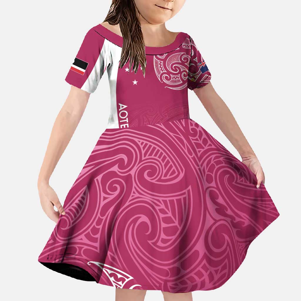 Personalised New Zealand Rugby Family Matching Summer Maxi Dress and Hawaiian Shirt Aotearoa Champions - Pink Version LT7 Daughter's Dress Pink - Polynesian Pride