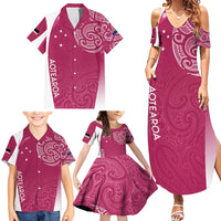 Personalised New Zealand Rugby Family Matching Summer Maxi Dress and Hawaiian Shirt Aotearoa Champions - Pink Version LT7 - Polynesian Pride