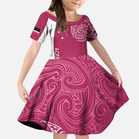 Personalised New Zealand Rugby Family Matching Tank Maxi Dress and Hawaiian Shirt Aotearoa Champions - Pink Version LT7 Daughter's Dress Pink - Polynesian Pride