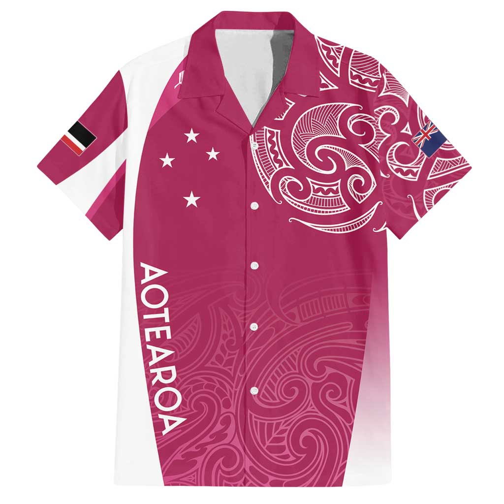 Personalised New Zealand Rugby Family Matching Tank Maxi Dress and Hawaiian Shirt Aotearoa Champions - Pink Version LT7 Dad's Shirt - Short Sleeve Pink - Polynesian Pride
