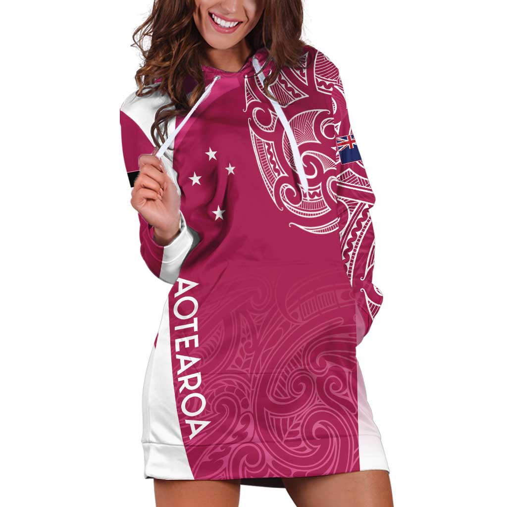 Personalised New Zealand Rugby Hoodie Dress Aotearoa Champions - Pink Version LT7 Pink - Polynesian Pride
