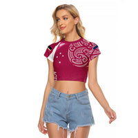 Personalised New Zealand Rugby Raglan Cropped T Shirt Aotearoa Champions - Pink Version