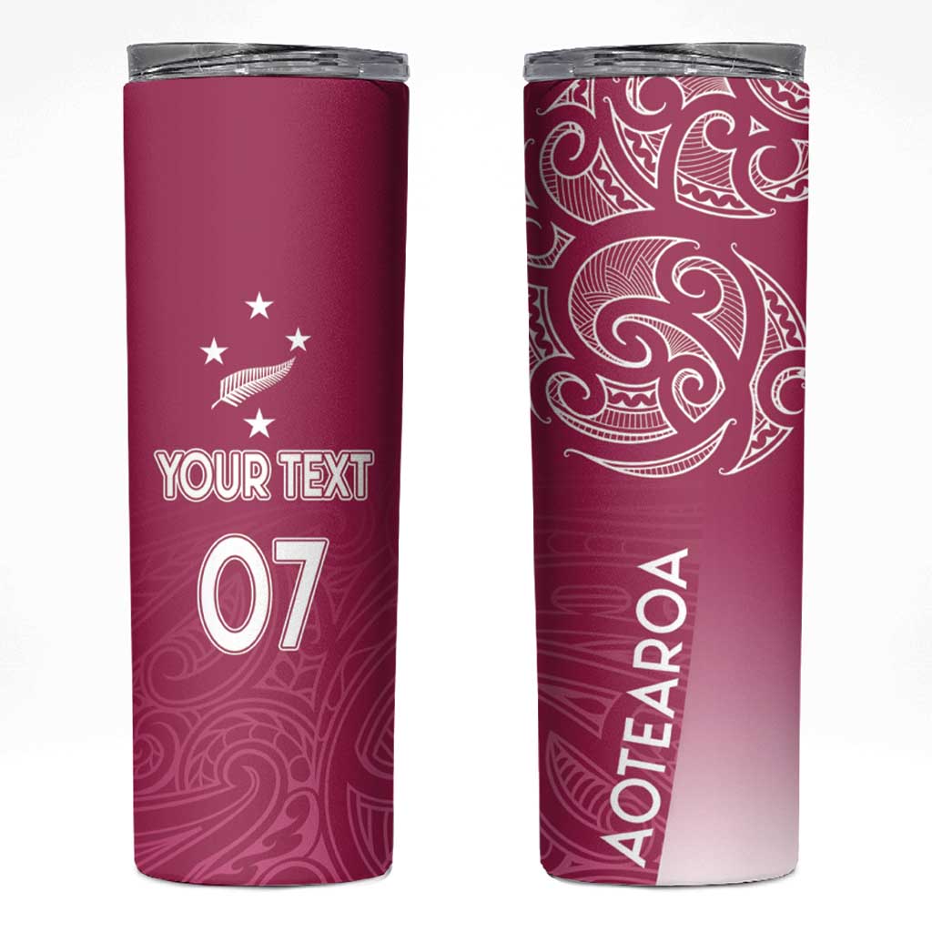 Personalised New Zealand Rugby Skinny Tumbler Aotearoa Champions - Pink Version LT7 Pink - Polynesian Pride